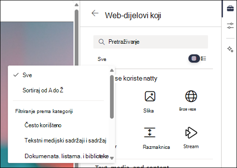 Filtriranje web-dijelova u razini 2 alatnog okvira