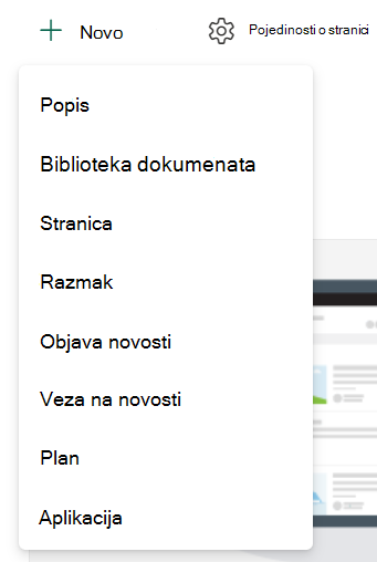 Snimka zaslona stvaranja novog popisa ili biblioteke