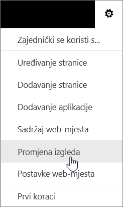 Izbornik Postavke s istaknutom mogućnošću Promjena izgleda