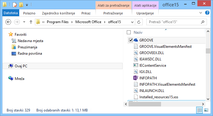 Traženje datoteke Groove.exe u sustavu Windows