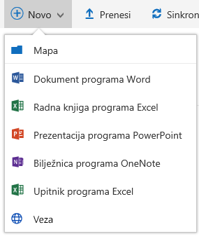 Office 365 Stvaranje nove mape ili dokumenta