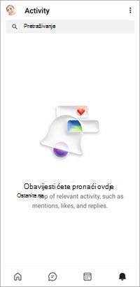 Zaslon aktivnosti besplatne mobilne aplikacije Teams