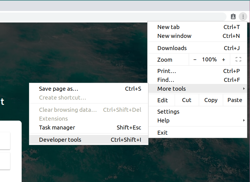 Slika dodatnih alata preglednika Google Chrome