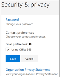 Snimka zaslona: isključivanje prijema Microsoftova treninga u poruci e-pošte