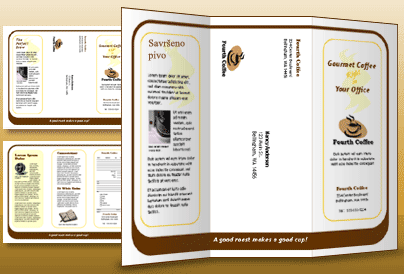 Brošura s tri ploče stvorena u programu Microsoft Publisher