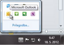 Područje obavijesti je prošireno da bi se prikazala ikona programa Outlook