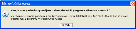Ova je baza podataka spremljena u datotečni oblik programa Microsoft Access 2.0