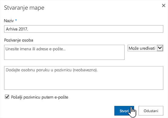 Dijaloški okvir za klasično zajedničko korištenje u klasičnom načinu rada sustava SharePoint Online