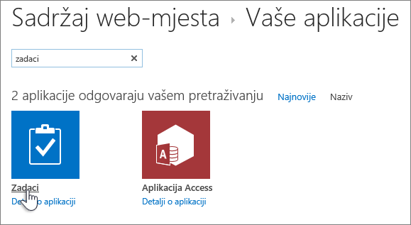 U okvir za pretraživanje upišite zadatak, a zatim odaberite zadatak