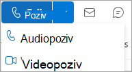 Snimka zaslona padajućeg izbornika Poziv na kartici kontakta programa Outlook