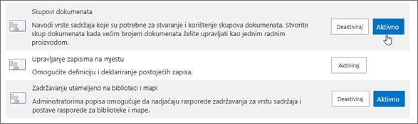 Primjeri značajki zbirke web-mjesta koje možete učiniti aktivnima u sustavu SharePoint