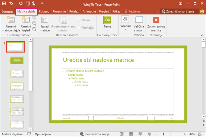 Shows slide layout in PowerPoint Slide Master View