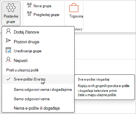 Na vrpci odaberite Postavke grupe, a zatim odaberite stavke koje želite pratiti ili poništiti praćenje