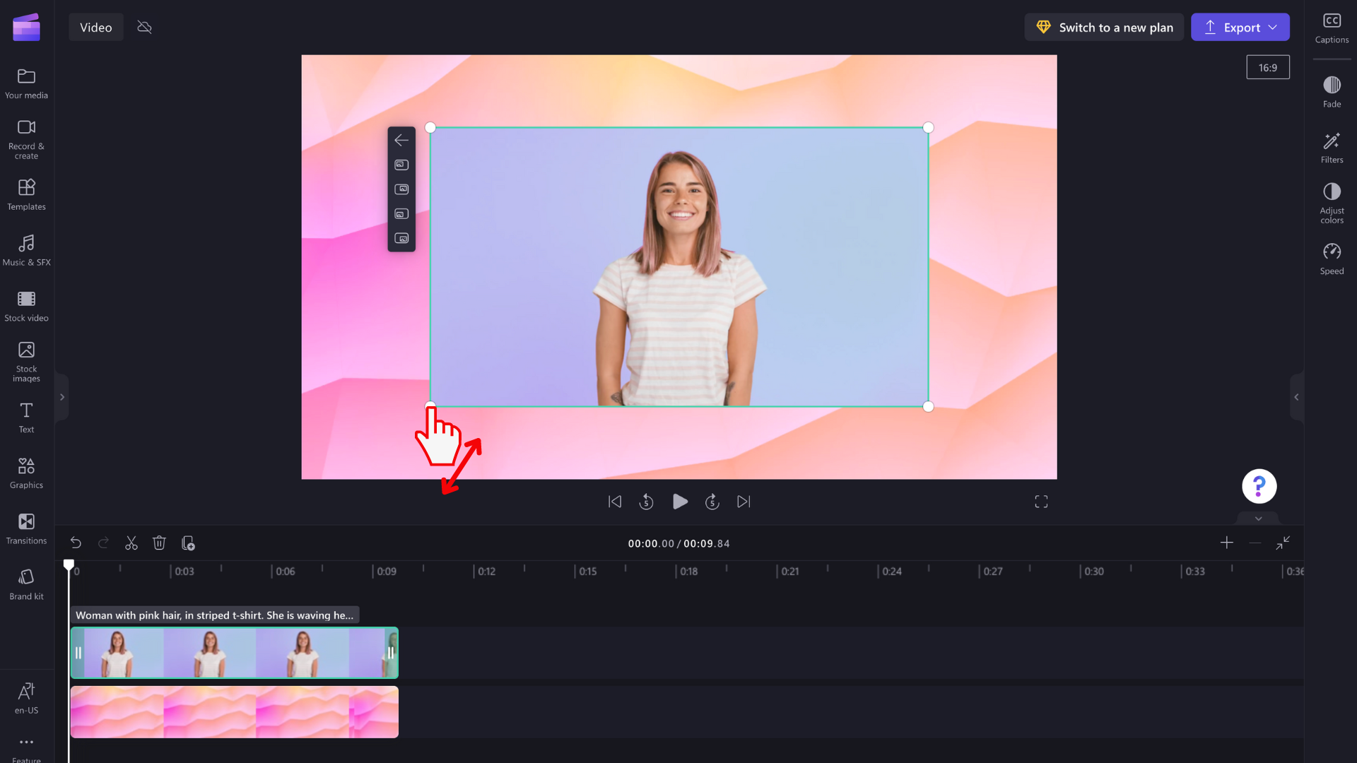 Slika postavki prekrivanja videozapisa u aplikaciji Clipchamp