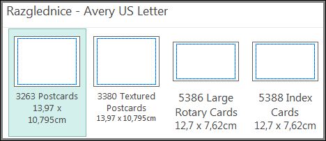 Predložak dopisnice za karton veličine 8,5 x 11 inča (format letter) proizvođača Avery.