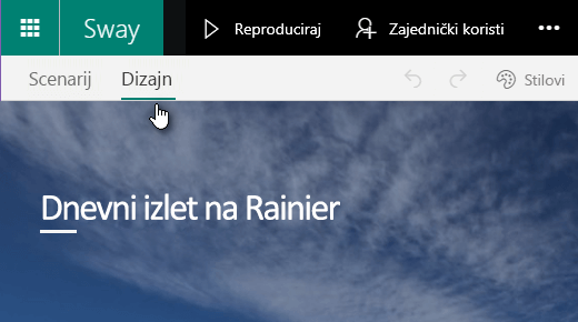 Kliknite karticu Dizajn da biste pretpregledali trenutni sway