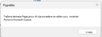 Snimka zaslona poruke o pogrešci "Tražena datoteka PageLayout.dll nije pronađena"