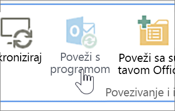 Vrpca s onemogućenim povezivanjem s gumbom Outlook s istaknutom