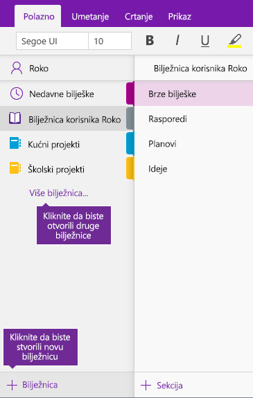 Snimka zaslona s prikazom stvaranja nove bilježnice programa OneNote