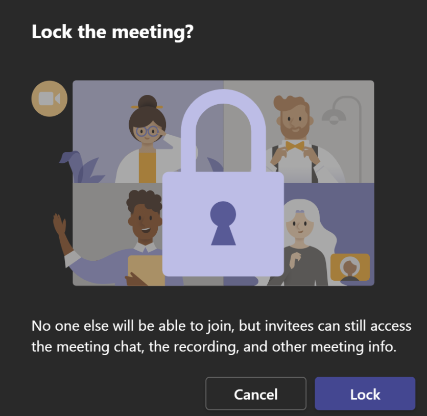 Slika koja prikazuje zaključani zaslon sastanka s gumbom "Zaključaj" pri dnu.