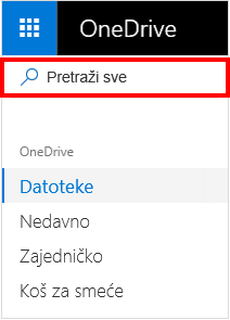 Odabir Pretraži sve na servisu OneDrive