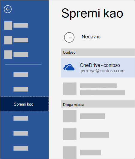 Spremanje datoteke iz programa Word na servis OneDrive za tvrtke
