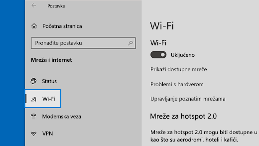 Ikona i Wi-Fi moraju se nalaziti na popisu & mrežnih veza