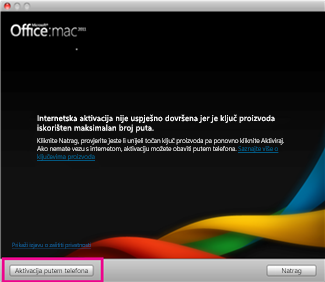 Office for Mac Activate by phone screenshot
