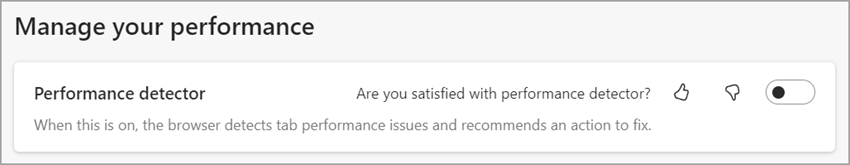 Isključite otkrivanje performansi u postavkama preglednika Microsoft Edge.