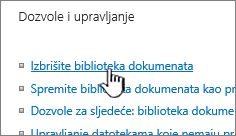 Biblioteka dokumenata za brisanje na stranici s postavkama biblioteke