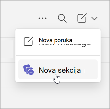 Snimka zaslona s novom porukom i mogućnošću nove sekcije koja se prikazuje nakon odabira novih stavki tijekom zasebnog čavrljanja u prikazu.