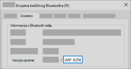 Polje verzije Bluetooth LMP na kartici Napredno u upravitelju uređaja.