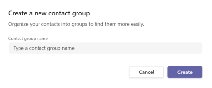 Teams stvaranje novog zaslona grupe kontakata