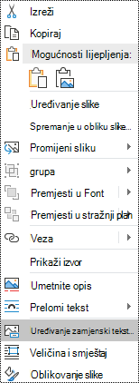 Kontekstni izbornik Zamjenski tekst za slike u programu Outlook za Windows