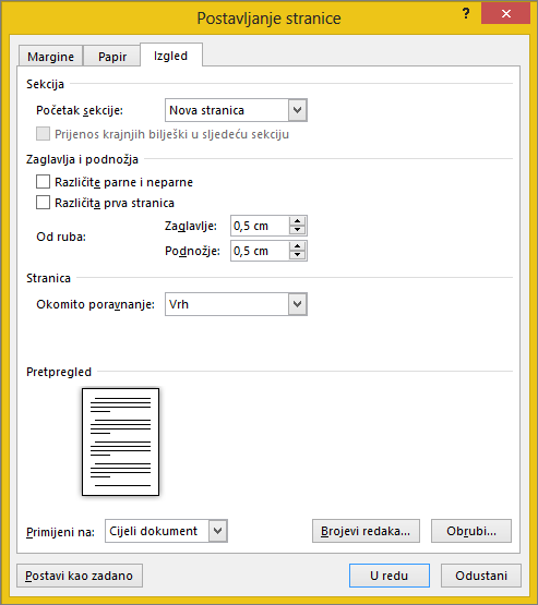 Layout tab in the Page Setup dialog box
