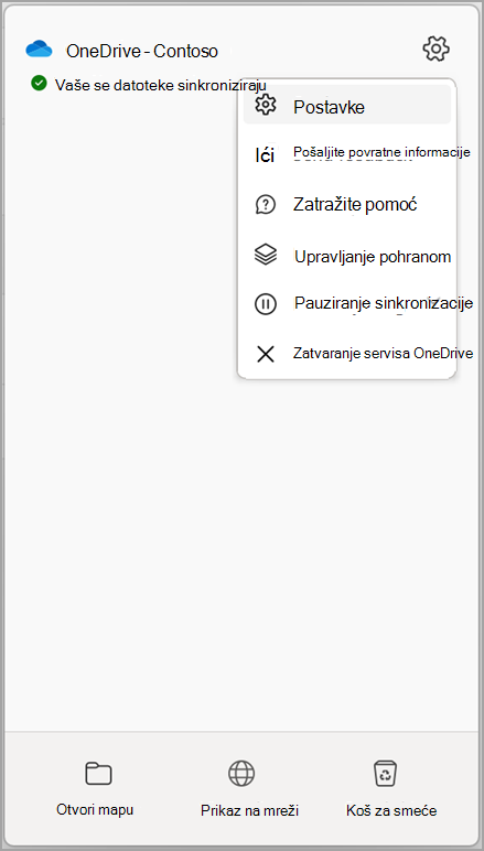 Postavke servisa OneDrive Zaustavi sinkronizaciju