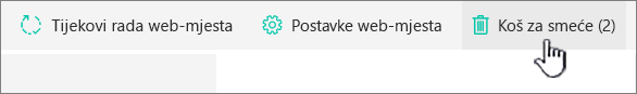 Gumb Za smeće stranice sadržaja web-mjesta sustava SharePoint Online