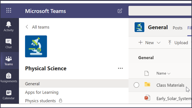 Snimka zaslona učionice aplikacije Teams