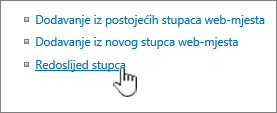 Odabrani redoslijed stupaca sadržaja web-mjesta