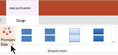 U odjeljku Alati za SmartArt odaberite Promijeni boje da biste otvorili galeriju boja