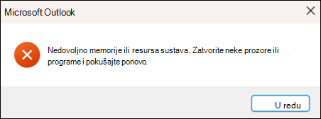 Pogreška nema dovoljno memorije u programu Outlook