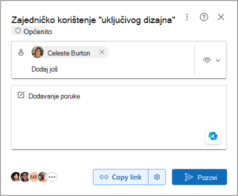 Zajedničko korištenje dokumenta u aplikaciji Microsoft Word za web, pomoću gumba sažetka za Copilot.