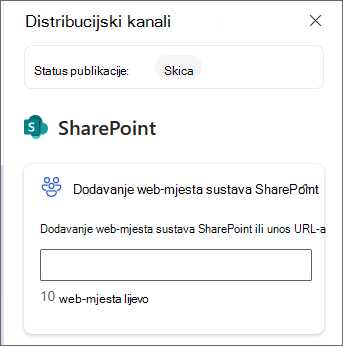 Snimka zaslona okna za dodavanje web-mjesta sustava SharePoint.