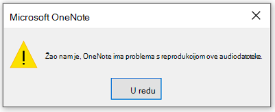Nažalost, OneNote problema s reprodukcijom audiodatoteke.