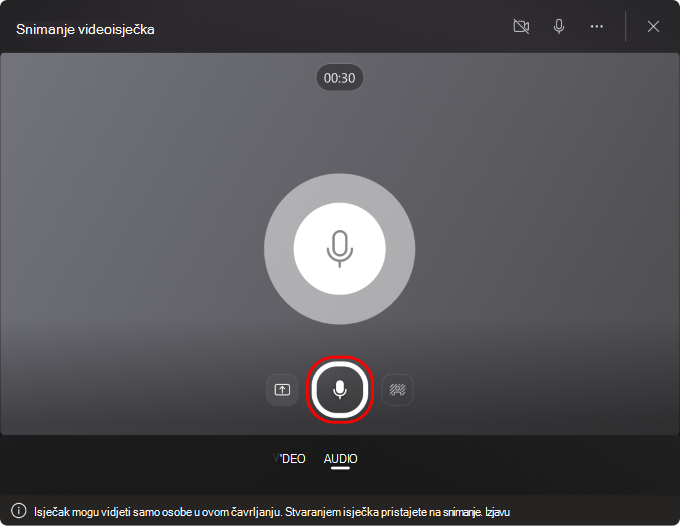 Snimka zaslona s prikazom gumba za snimanje zvuka
