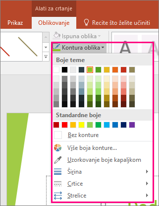Prikazuje mogućnosti boje crte u sustavu Office