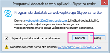 Smatraj domenu dodatka za Skype za tvrtke pouzdanom