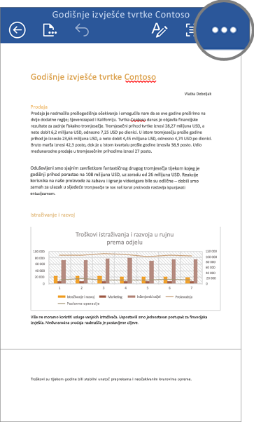 Snimka zaslona datoteke u programu Word za uređaje sa sustavom iOS na kojoj je istaknuta ikona Više.