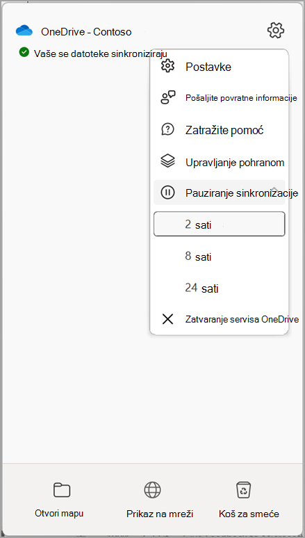 Postavke servisa OneDrive Pauziraj sinkronizaciju