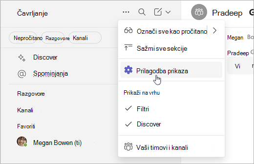 Snimka zaslona s načinom prilagodbe prikaza u jednostavnom collab-u